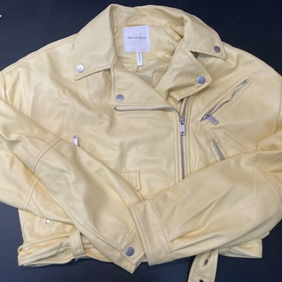 AVEC LES FILLES STUNNING SEXY SOFT YELLOW PLEATHER MOTO MOTORCYCLE JACKET XS S - Picture 4 of 4